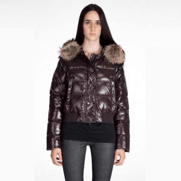 Moncler Simple marrone Fur Cap E Zipper Slim Cappotti uscita